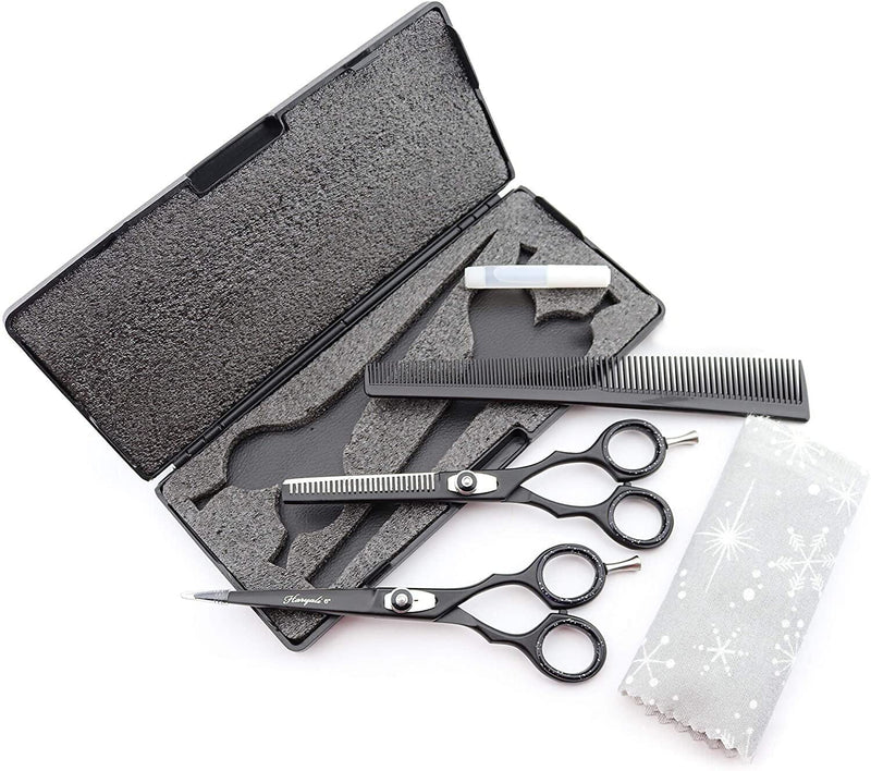 Haryali London Black Hairdressers Professional 6 Inch Hairdressing Barber Scissors Set Texturing Thinning Hair Cutting Shears, Comb, Oil Bottle, Cloth and Hair Clipper Comes in Black Case - BeesActive Australia
