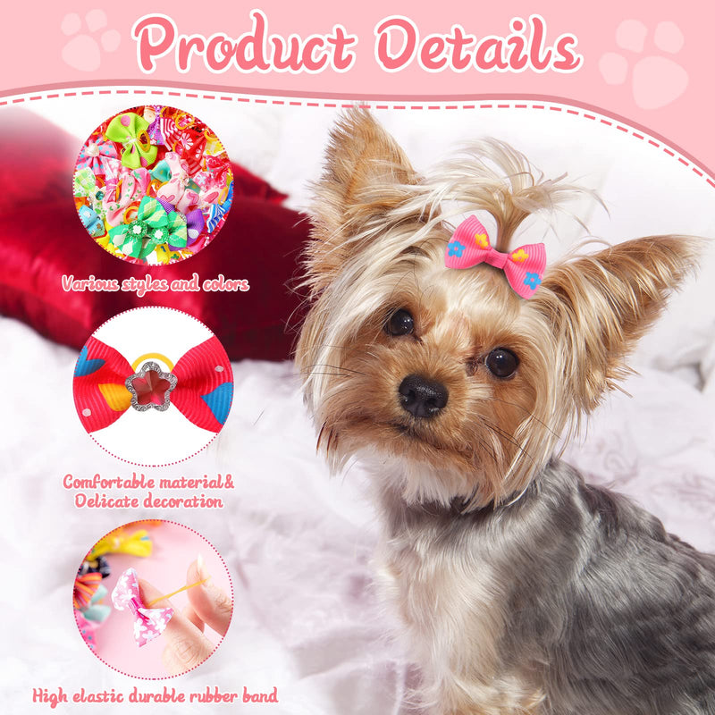 Reginary 300 Pcs Dog Bows Grooming Cute Dog Hair Bows Girl with Rubber Bands Small Puppy Bowknots Colorful Hair Accessories for Dogs Puppies Pets - BeesActive Australia
