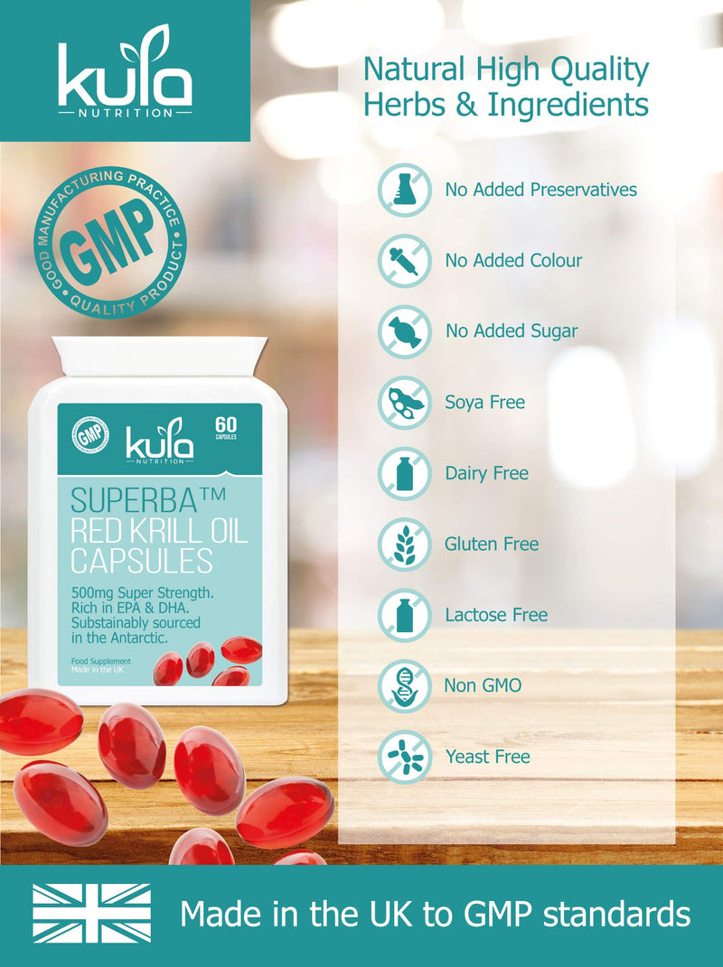 Max Strength Red Krill Oil Capsules - 1000mg per Serving - 60x 500mg Softgels (1 Month Supply) Astaxanthin, EPA, DHA Omega 3 Oil for Heart, Blood Pressure, Vision and Brain Health - Kula Nutrition 60 Tablets - BeesActive Australia