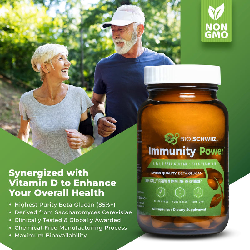 Bio Schwiiz Immunity Power Swiss Beta Glucan 1,3, 1,6 420 mg + Vitamin D | Clinically Proven Immune Support Supplement | 60 Vegan, Gluten-Free & Non-GMO Immune Boosters for Adults - BeesActive Australia