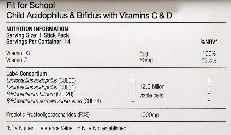 Pro-Ven Probiotics Fit for School Children's Friendly Bacteria Powder 12.5 Billion CFU for Children Aged 1-16 with Vitamin C - 14 Sticks - UK Made - BeesActive Australia
