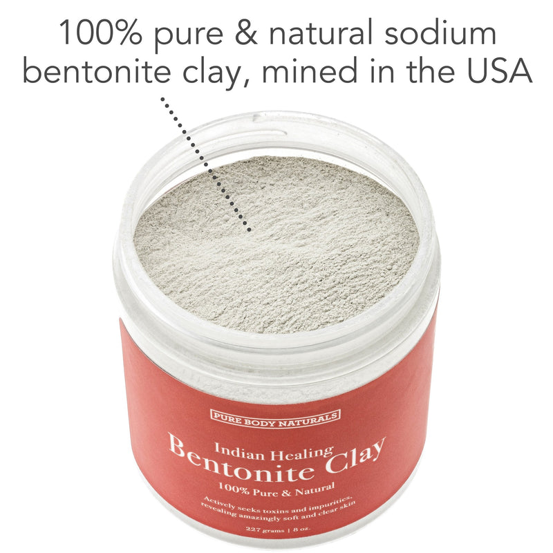 Pure Bentonite Powder for DIY Detox Bath & Facial Mask, Pure Indian Healing Clay for Burns, Mastitis, Inflamed or Chapped Skin (8.0 oz) - Pure Body Naturals - BeesActive Australia