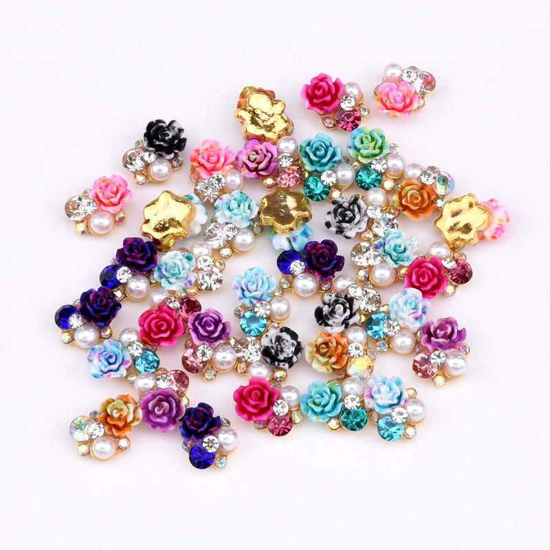 36pcs Colored Flowers 3d Nail Jewelry And Decorations in Crystal Rhinestones 9 Designs Mixed Perfect Size Charms for Nail Decor NCJMC1 - BeesActive Australia