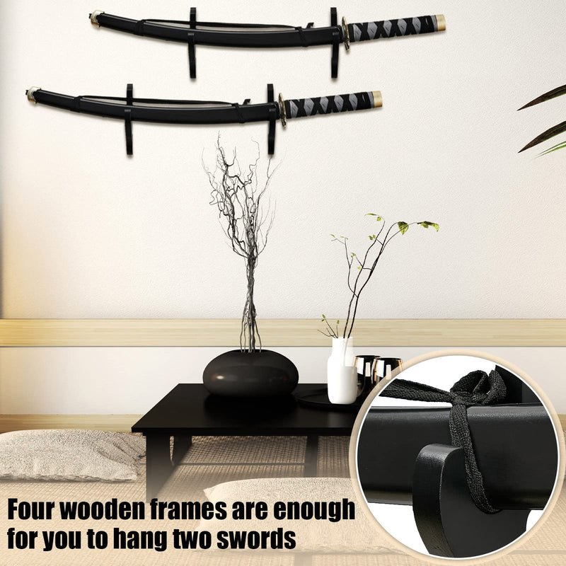 Yookeer 4 Sets Sword Wall Mount Adjustable Sword Holder Wood Martial Arts Weapons Stand Samurai Sword Weapon Wall Mount Wooden Sword Hangers with Nails Sword Display Supplies Black - BeesActive Australia