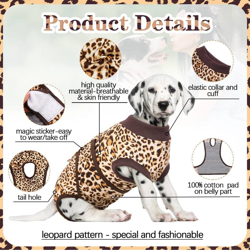 Kuoser Dog Surgical Recovery Suit, Pet Leopard Printed Recovery Shirt Dog After Surgery Vest for Abdominal Wounds Skin Disease, E-Collar & Cone Alternative, Prevent Licking Dog Onesies X-Large (Back:20.1-24.8'', Weight:42-75 LB) Brown - BeesActive Australia