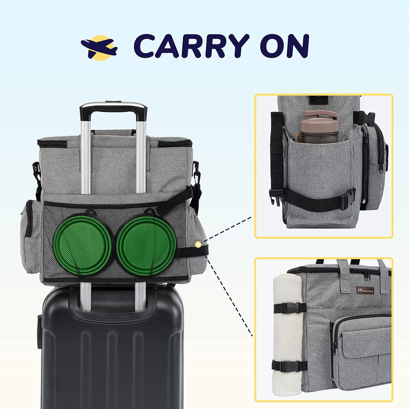 Modoker Dog Travel Bag with Dog Backpack, Airline Approved Pet Travel Bag with Shoulder Strap, 2 Collapsible Dog Bowls, 2 Travel Dog Food Container Grey - BeesActive Australia
