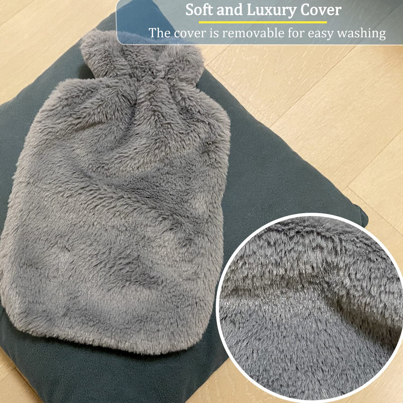Bonilife Hot Water Bottle with Fluffy Cover-Soft Luxury, 1.8L Large Hot Water Bottle as Great Gift for Women and Men, Warm Hot Water Bag for Bed, Cosy Nights, Pain Relief, Back, Neck-Darkgrey Dark Grey - BeesActive Australia