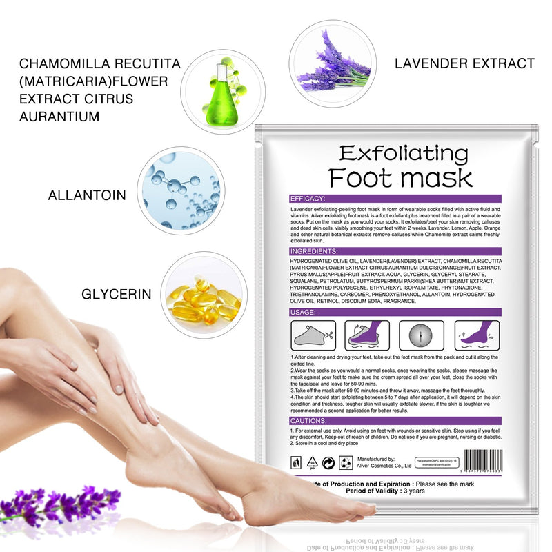 Foot Peel Mask 2 Pack of Peeling mask, Natural Foot Care Exfoliating mask, Treatment Repairs Cracked Heels, Calluses & Removes Dead, Dry Skin for Baby Soft Touch Feet Lavender01 - BeesActive Australia