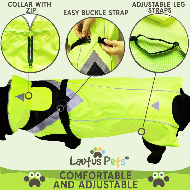 Lautus Pets Waterproof Dog Raincoat - Reflective, Yellow Rain Jacket with Harness Hole for Small, Medium and Large Dogs L - BeesActive Australia