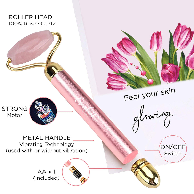 Face Roller Massager Jade Set, Under-Eyes Press Facial Tool for Woman, Rose Quartz Electric Vibrating Body Contour Beauty Kit (Pink) Pink - BeesActive Australia