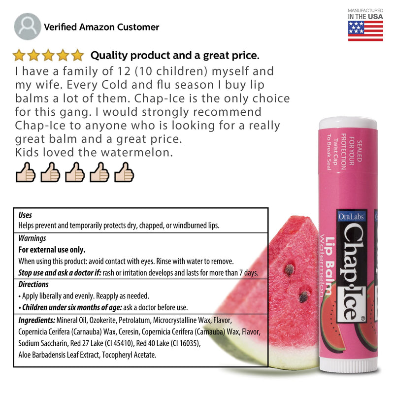 Chap-Ice Assorted Lip Balm – Watermelon, Original & Cherry Flavors – 24-Count Refill Pack Refill (NO display) - BeesActive Australia