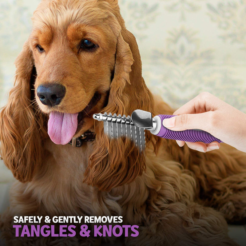 Poodle Pet Bundle - Dematting Fur Rake Comb Brush Tool with Steel Safety Blades for Detangling Matted or Knotted Undercoat Hair and Slicker Brush for Small and Large Dogs Pet Hair Remover - BeesActive Australia