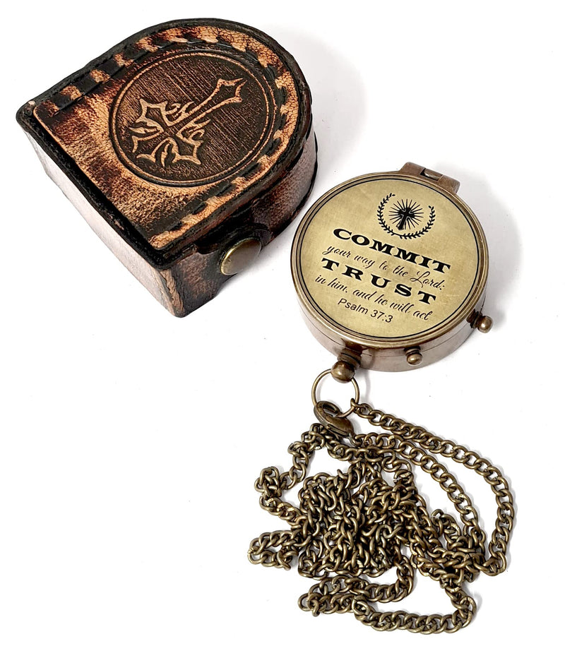 Brass Nautical - Brass Compass Engraved with Religious Scripture Verse, Gift for Son, Grandson, Daughter, Baptism, Confirmation Communion Godson Church Graudation Day Psalm 37:3 - "Commit Your Way to the Lord" - BeesActive Australia
