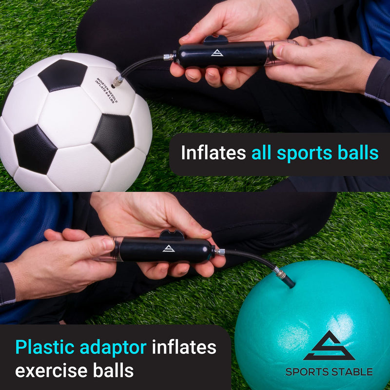 Sports Stable Dual Action Ball Pump with 5 Spare Needles and Plastic Adaptor for Your Football, Basketball, Soccerball, Pilates Ball, Volleyball, Handball, etc. black - BeesActive Australia