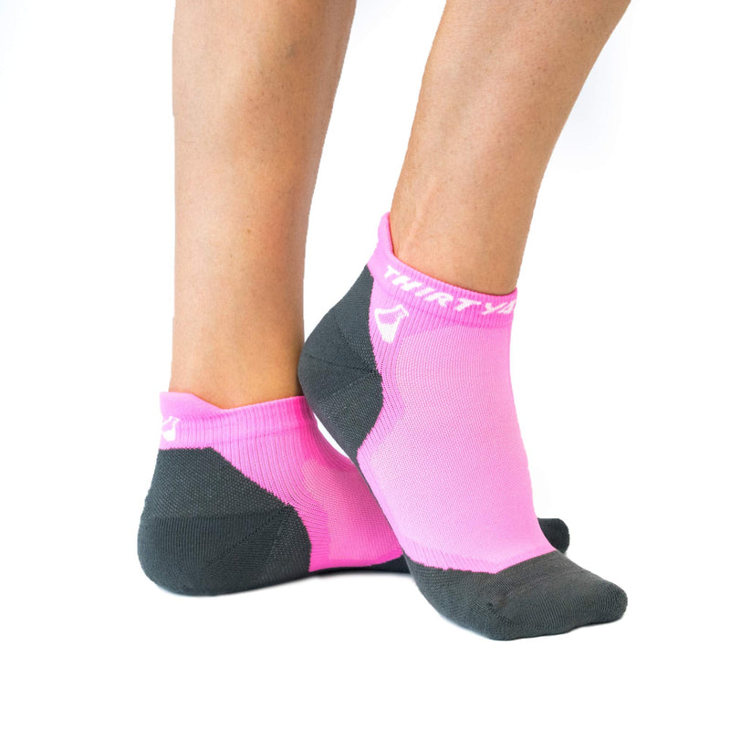 Thirty48 Ultralight Athletic Running Socks for Men and Women with Seamless Toe, Moisture Wicking, Cushion Padding Small [3 Pairs] Pink/Gray - BeesActive Australia