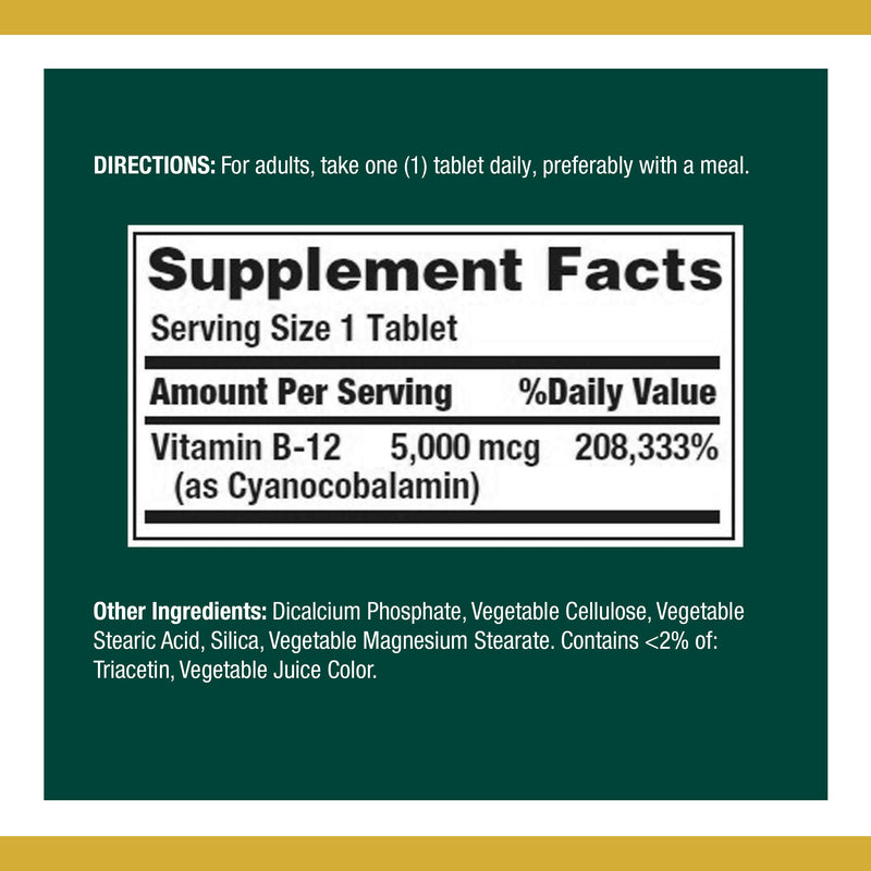 Nature’s Bounty Dual Spectrum Vitamin B-12 Bi-Layer Supplement: Half Quick Release and Half Extended Release, Supports Metabolism and Nervous System Health, 5000mcg, 30 Tablets - BeesActive Australia