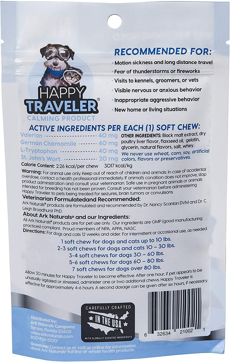 Ark Naturals Happy Traveler, Natural Calming Treats for Dogs & Cats, Reduces Anxious & Nervous Behavior 75 Soft Chews (Pack of 1) - BeesActive Australia