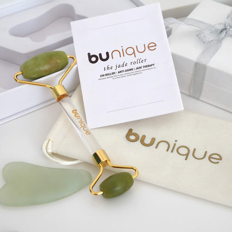 BUnique Premium Quality Jade Roller for Face, Neck, and Eyes - Original Natural Stone Rolling Facial Massager, Anti-Aging Facial Roller, Eye Roller, Cure Wrinkle and Puffiness - Gua Sha Tool Included - BeesActive Australia