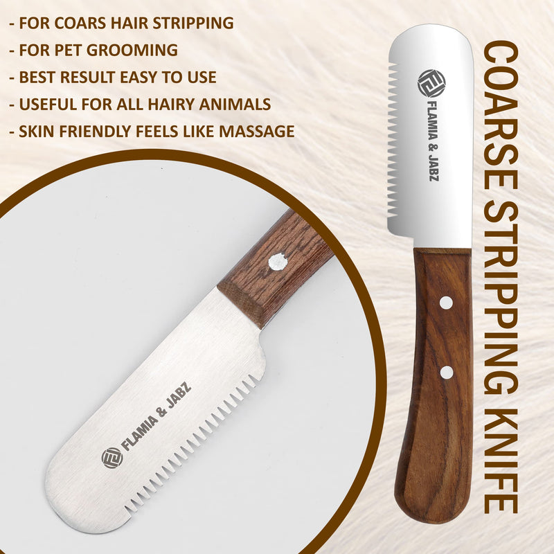 FLAMIA & JABZ Professional Dog Grooming Hand Stripping Knife, Stripper Trimmer Tool, Red Meranti Wooded Handle Non Slip Grip with Tripping Stainless Steel Blade Right Handed 3 Piece Pack - BeesActive Australia