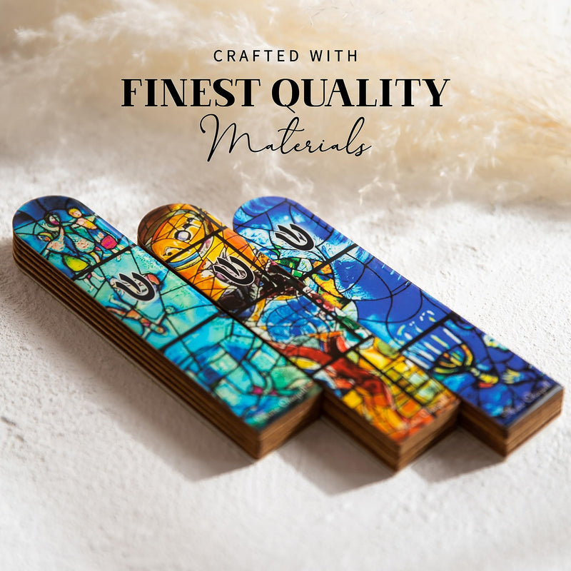 SURI Wooden Mezuzah for Door - Contemporary Mezuzah Case with Turquoise Chagall Design - 5" Mezuzah for Home Includes Mezuzah Adhesive for Easy Installation - Jewish Gift Box and a non-kosher Scroll - BeesActive Australia