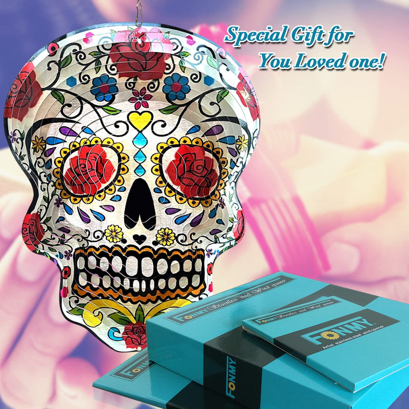 Fonmy Kinetic 3D Metal Garden Wind Spinner Quality Hanging Ornament for Home and Garden 12inch Mandala Rose Sugar Skull Wind Spinners - BeesActive Australia
