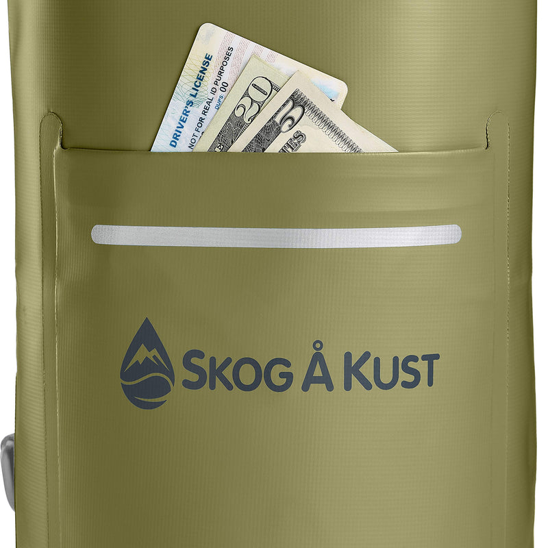 Skog Å Kust DrySåk Waterproof Floating Dry Bag with Exterior Zippered Pocket | for Kayaking, Rafting, Boating, Swimming, Camping, Hiking, Beach, Fishing | 10L & 20L Sizes 5 Liter Army Green 5L - BeesActive Australia