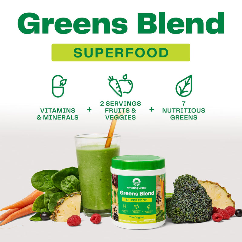 Amazing Grass Greens Blend Superfood: Super Greens Powder Smoothie Mix with Organic Spirulina, Chlorella, Beet Root Powder, Prebiotics & Probiotics, Original, 15 Servings (Packaging May Vary) 15 Servings (Pack of 1) - BeesActive Australia