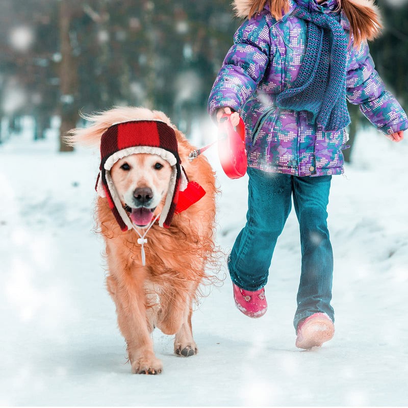 2 Pieces Christmas Dog Hats with Earmuffs Pets Adjustable Warm Trapper Hat Winter Adjustable Pet Red Plaid Pet Hat Xmas Dog Headwear for Small Dogs - BeesActive Australia