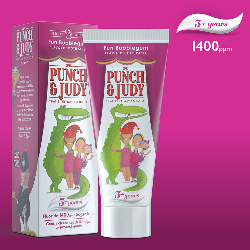 Punch & Judy - Fun Bubblegum Flavour Toothpaste, Fluoride 1,400 ppm, 3+ Years, Sugar Free, 50ml 79 g (Pack of 1) - BeesActive Australia