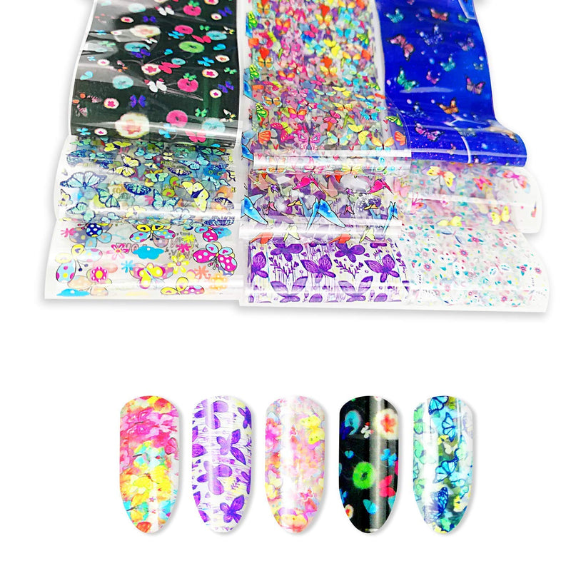 Nail Foil Transfer Stickers for Women 10 Rolls Black White Laser Foils Leopard Design Flowers Nail Decals Butterfly Nail Art Supplies Foil Transfers DIY Decoration Kit - BeesActive Australia