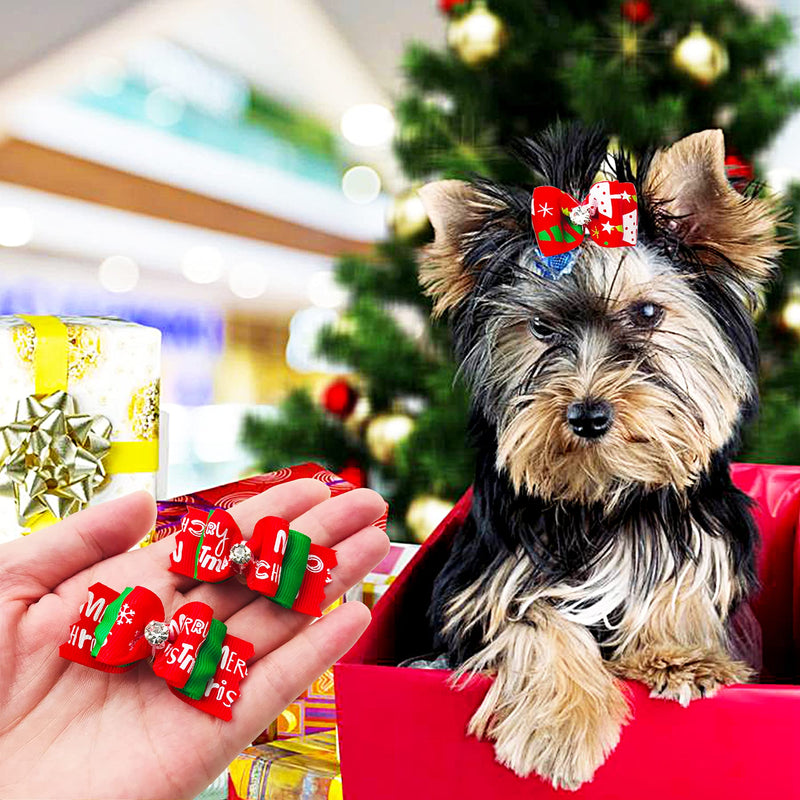 PET SHOW 50pcs/Pack Christmas Small Dog Hair Bows with W/Rubber Bands Xmas Cat Puppy Medium Large Dogs Grooming Topknot Hair Accessories Random Color - BeesActive Australia
