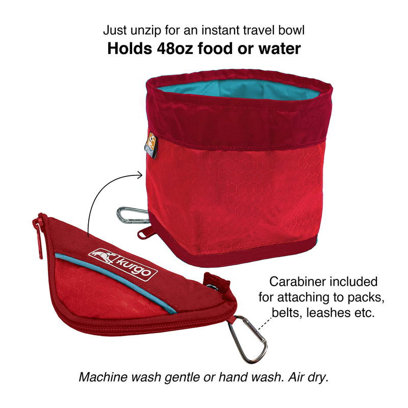 Kurgo Zippy Bowl, Collapsible Travel Dog Bowl, Pet Food & Hiking Water Bowl, Machine Washable Bowl for Dogs, Travel Accessories for Pets, BPA Free, Carabiner Blue - BeesActive Australia