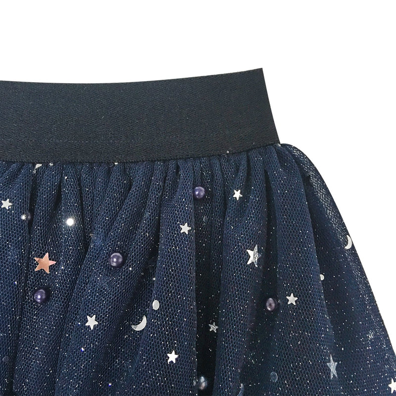 [AUSTRALIA] - Sunny Fashion Girls Skirt Navy Blue Pearl Stars Sparkling Tutu Dancing Size 4-12 7 / 8 