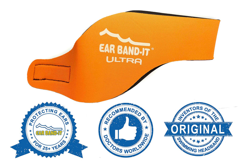 EAR BAND-IT Ultra Swimming Headband - Best Swimmer's Headband - Keep Water Out, Hold Earplugs in - Doctor Recommended - Secure Ear Plugs - Invented by ENT Physician Medium (ages 2 to 8yrs) Orange - BeesActive Australia