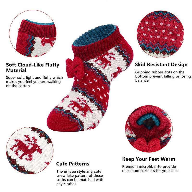 Slipper Socks Grippers Fuzzy Socks Women Non Slip Christmas Socks Athletic Winter Warm Socks Grey Black Snow - BeesActive Australia