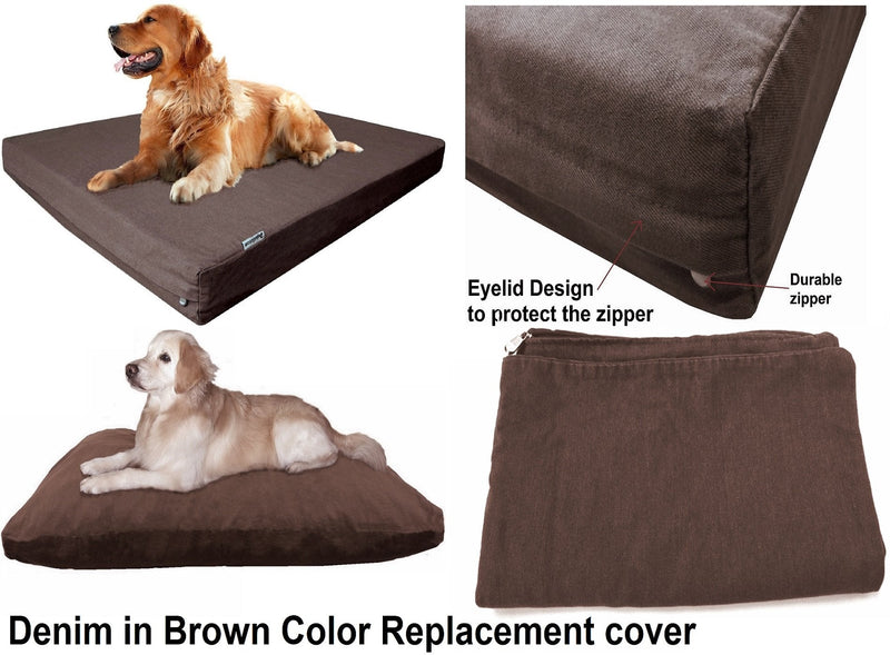 Dogbed4less Heavy Duty Chocolate Brown Denim Jean Dog Pet Bed External Cover for Small Medium to Extra Large Pet Bed - Replacement Cover only 37"X27"X4" - BeesActive Australia