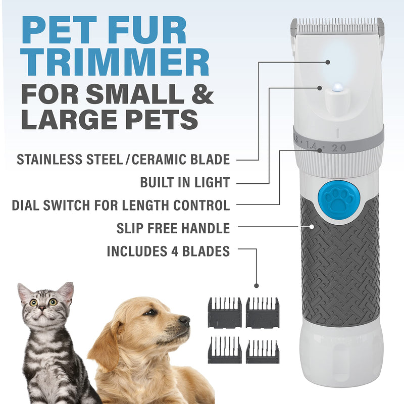 PawPerfect Pet Fur and Hair Trimmer by Bell+Howell Dog Hair Clippers with Stainless Steel and Ceramic Blades Low Noise Rechargeable and Cordless Shaver for Dogs Cats and Other Furry Pets As Seen On TV - BeesActive Australia
