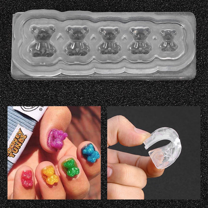 3D Silicone Nail Art Decoration Mold, UV Nail Art Template Bear Pattern Decals Nail DIY Tools, Professional Natural and Artificial Nails Tools - BeesActive Australia