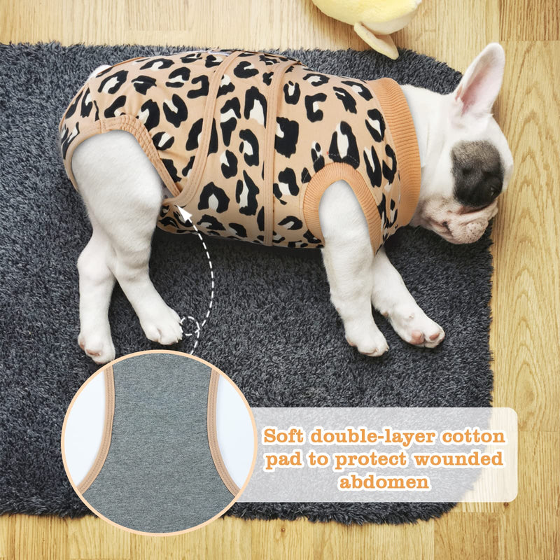 FUAMEY Dog Recovery Suit,Pet Body Suits After Surgery,Lepard Printed Spay Suit for Female Dog,Male Dogs Surgical Neuter Suit,Dog Onesie Alternative to Cone E-Collar,Pet Abdominal Anti Licking Shirt M(Chest:19-23in) brown - BeesActive Australia