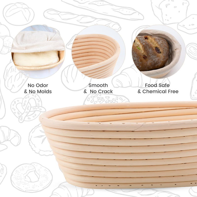 DOYOLLA Bread Proofing Baskets Set of 2 10 inch Oval Shaped Dough Proofing Bowls w/Liners Perfect for Professional & Home Sourdough Bread Baking - BeesActive Australia