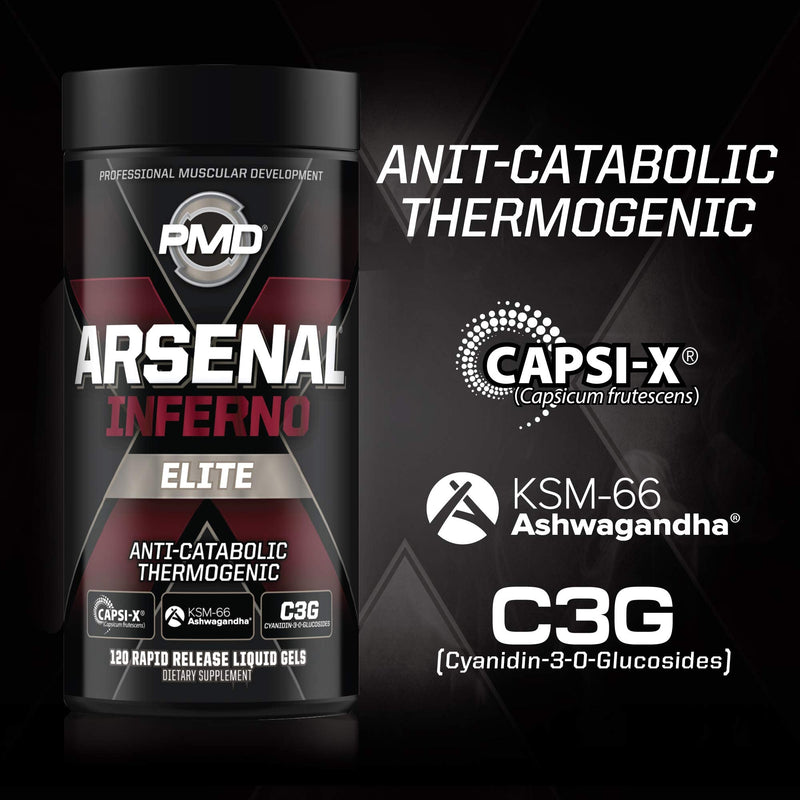 PMD Sports Six Week Inferno Stack - Maximum Strength Fat Burner and CLA Omega Fatty Acid to Lose Fat Fast and Increase Muscle Tone - Arsenal X Inferno/120 Liquid Gels, Omega Cuts Elite/180 Softgels - BeesActive Australia