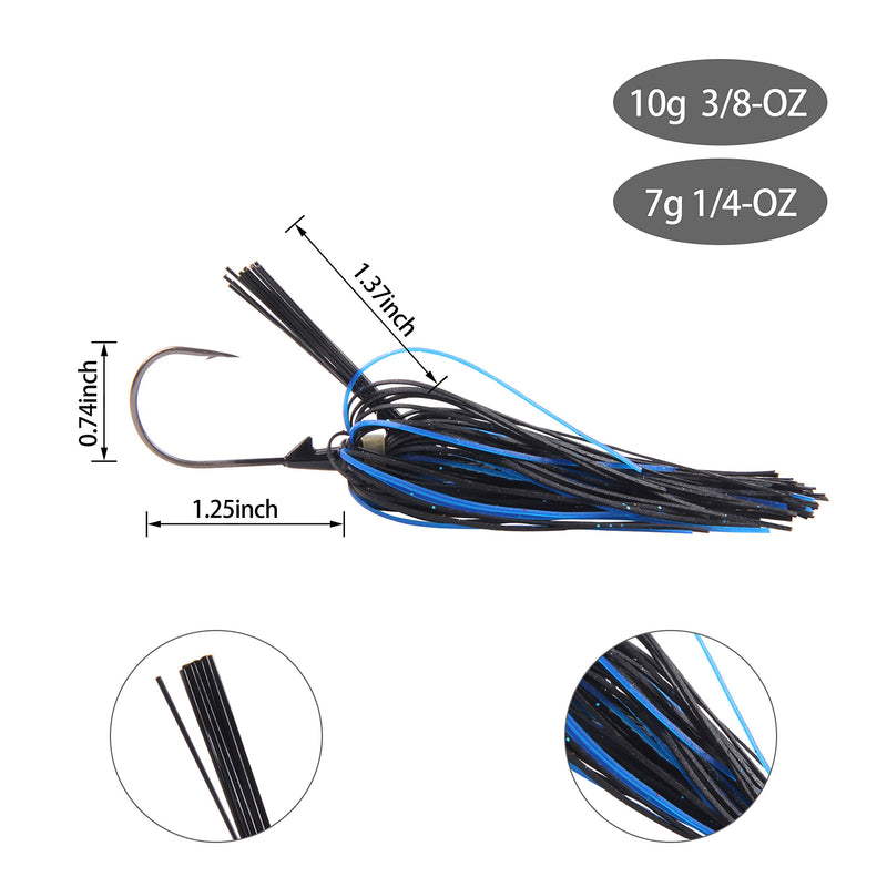 [AUSTRALIA] - Bass Weedless Football Jig - 6pcs Flipping Jig Silicon Rubber Skirt for Bass Artificial Baits Fishing Lure Kit 1/4oz-3/8oz 6pcs 1/4oz 