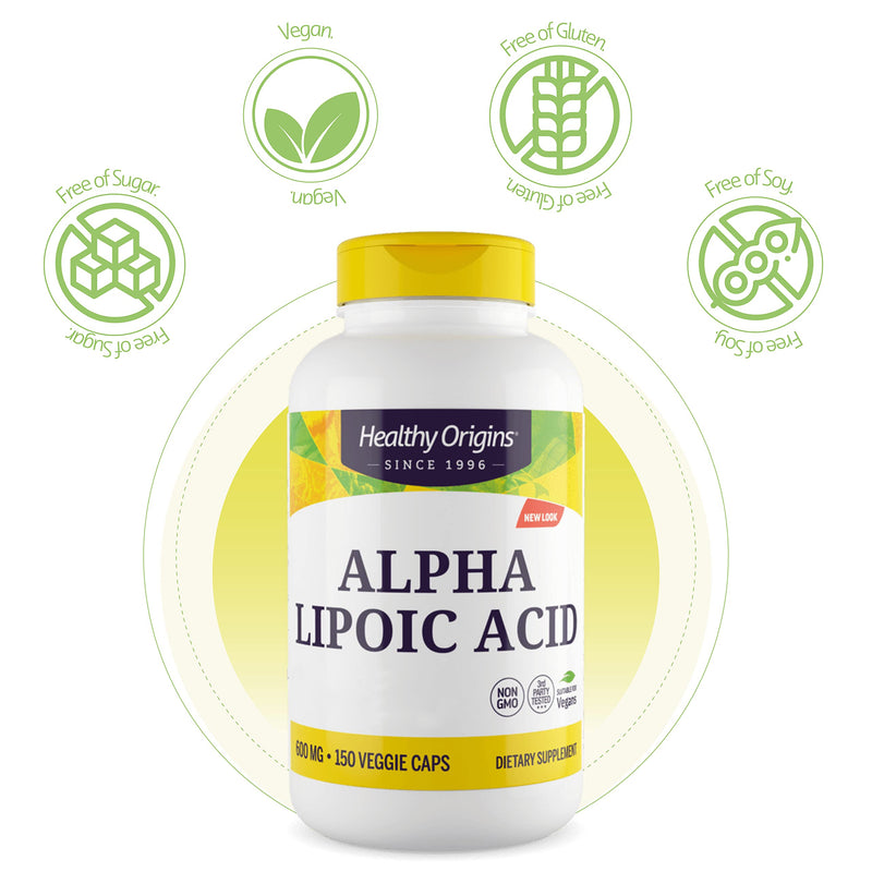 Healthy Origins, Alpha Lipoic Acid, 600 mg, 2-Day-Strength, 150 Capsules, Laboratory Tested, High Strength, Gluten Free, SOYA Free, Non-GMO - BeesActive Australia
