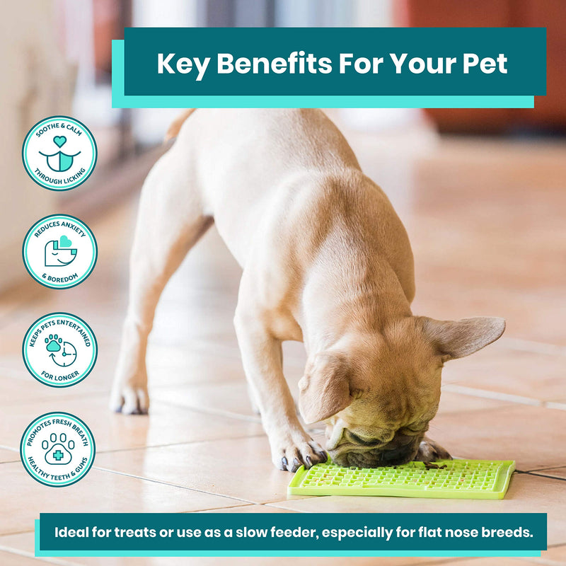 Lickimat Classic Dog Slow Feeders, Lick Mat, Boredom Anxiety Reduction; Perfect for Food, Treats, Yogurt, Peanut Butter. Fun Alternative to Slow Feed Dog Bowl! Green & Turquoise Soother & Buddy - BeesActive Australia