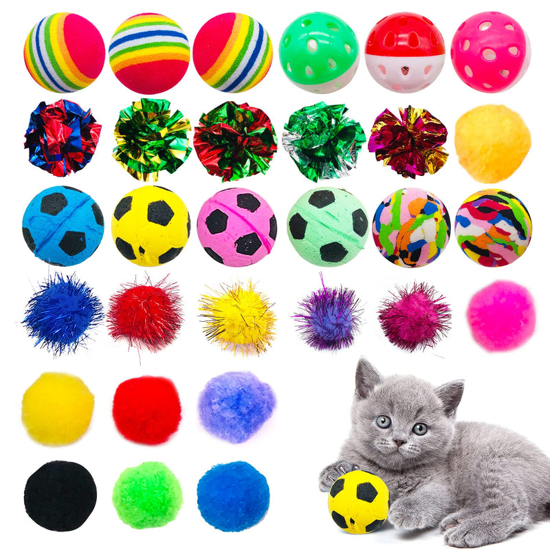 JpGdn 25/30pcs Cat Toys Balls with Feather Bell for Indoor Kitten Adult Cats Interactive Collapsible Cat Tunnel Teaser Wand EVA Rainbow Golden Thread Pom Poms Paper Footballs Wool Felt Ball Toy Set Cat toy ball - BeesActive Australia