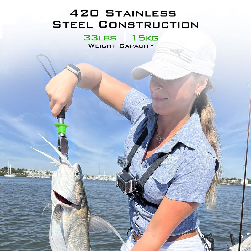 KastKing Fishing Pliers with Fish Lip Gripper, Saltwater Resistant Fishing Tools, Fishing Gear with Rubber Handle, Lanyard, Line Cutter Hook Remover with Sheath, Ice Fishing Gear, Fishing Gift for Men F: 6'' Straight Nose Plier and 9'' Lip Grip - Green - BeesActive Australia