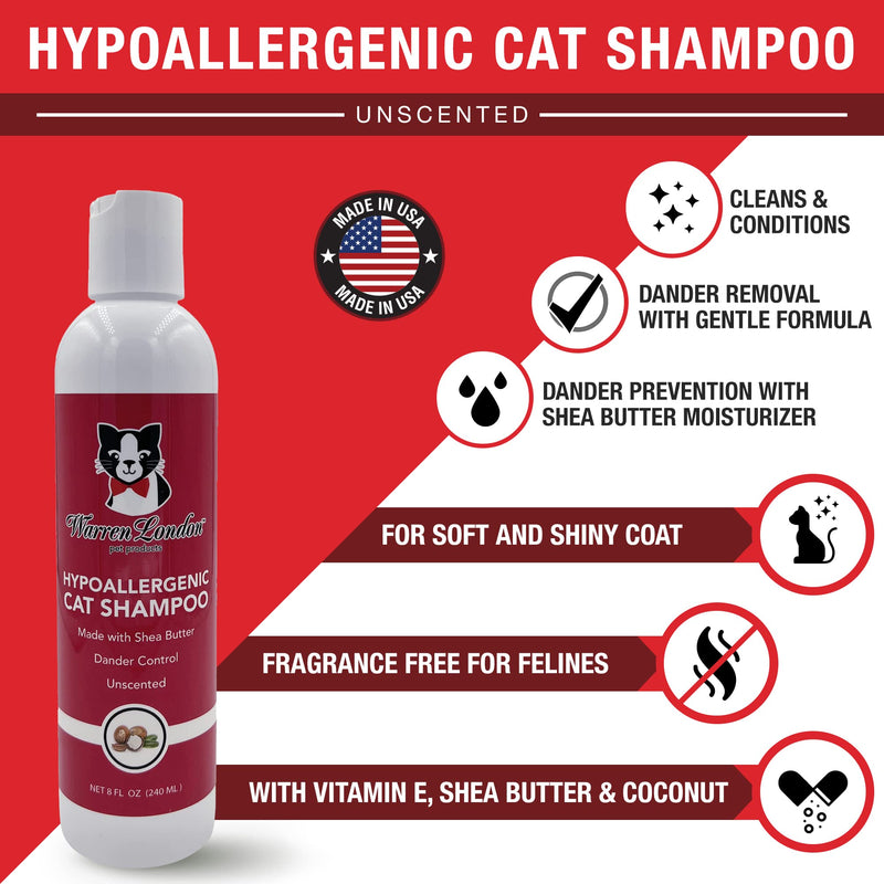 Warren London Hypoallergenic Cat Shampoo and Conditioner | Cat Bath with Shea Butter to Moisturize Dry Skin | Cat Dandruff Shampoo and Cat Dander Allergy Remover | Made in USA - BeesActive Australia