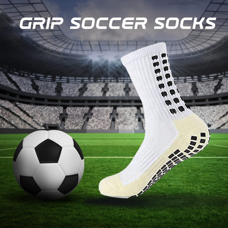Men's Soccer Socks Anti Slip Non Slip Grip Pads for Football Basketball Sports Grip Socks, 4 Pair White - BeesActive Australia