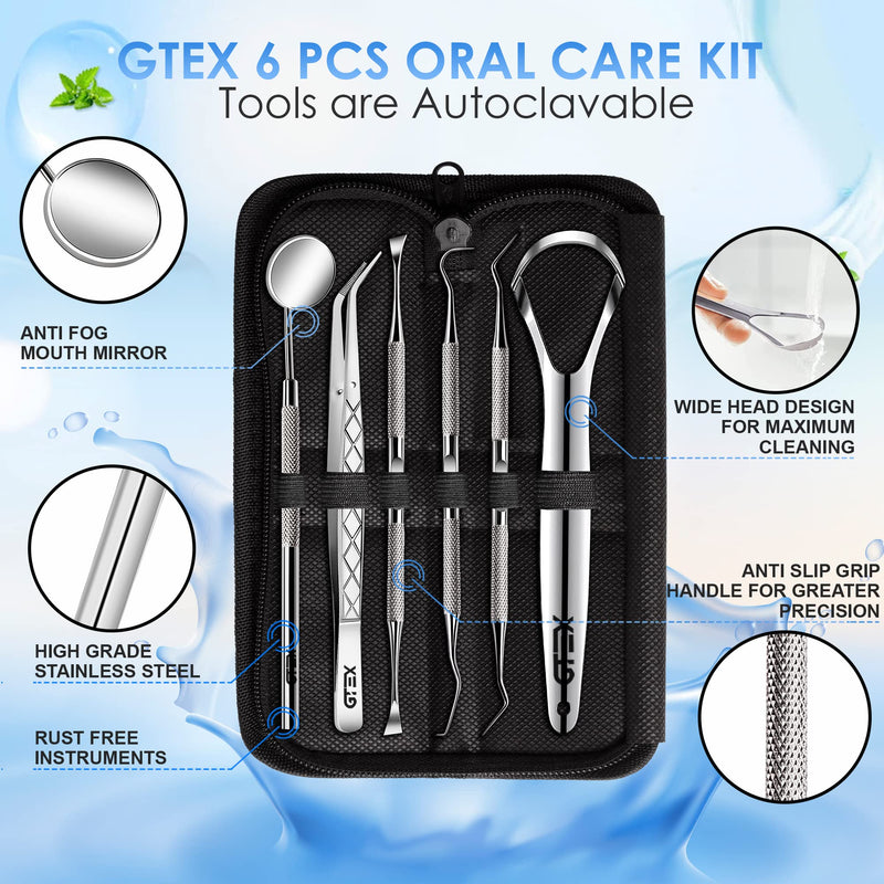 GTEX Plaque Remover for Teeth - 6Pcs Dental Care Kit for Teeth Cleaning - Plaque Removal Tartar Remover Stainless Steel Tongue Scraper Tool for Home Use - BeesActive Australia