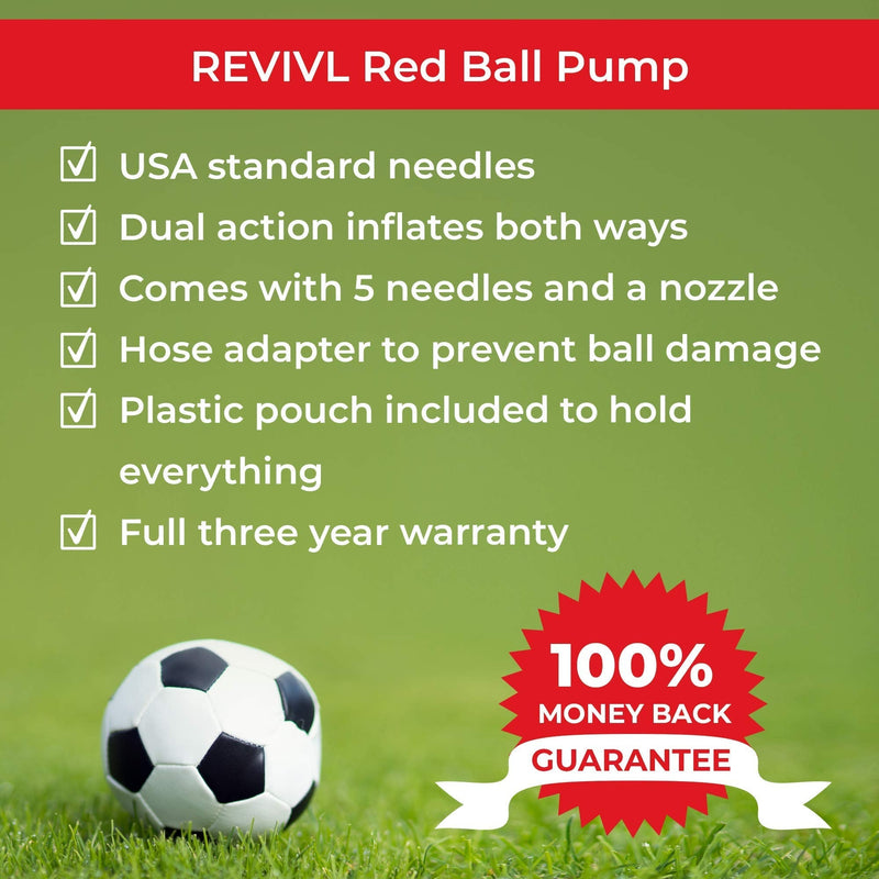 Ball Pump and Needles - Air Pump for Balls, Basketball, Soccer, Volleyball, Football, Sport Ball - Hand Pump for Inflatables - Never Lose Pin Again with Holder - Pumps Two Ways for Faster Inflation Red - BeesActive Australia